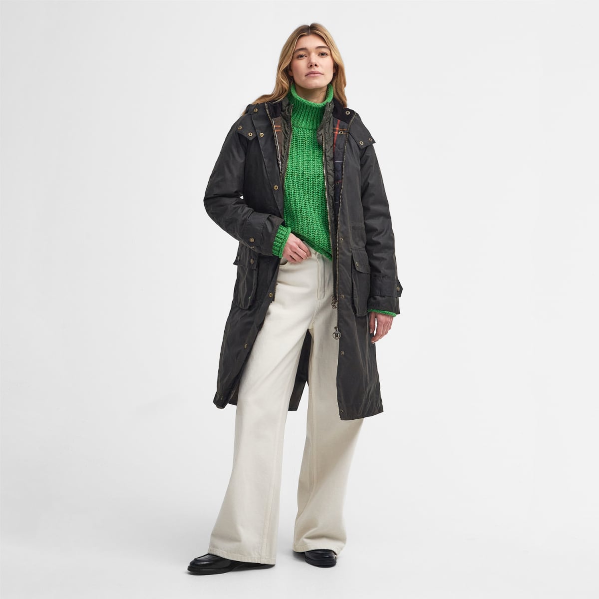 Barbour LONG Cannich Women's Waxed Jacket | Olive