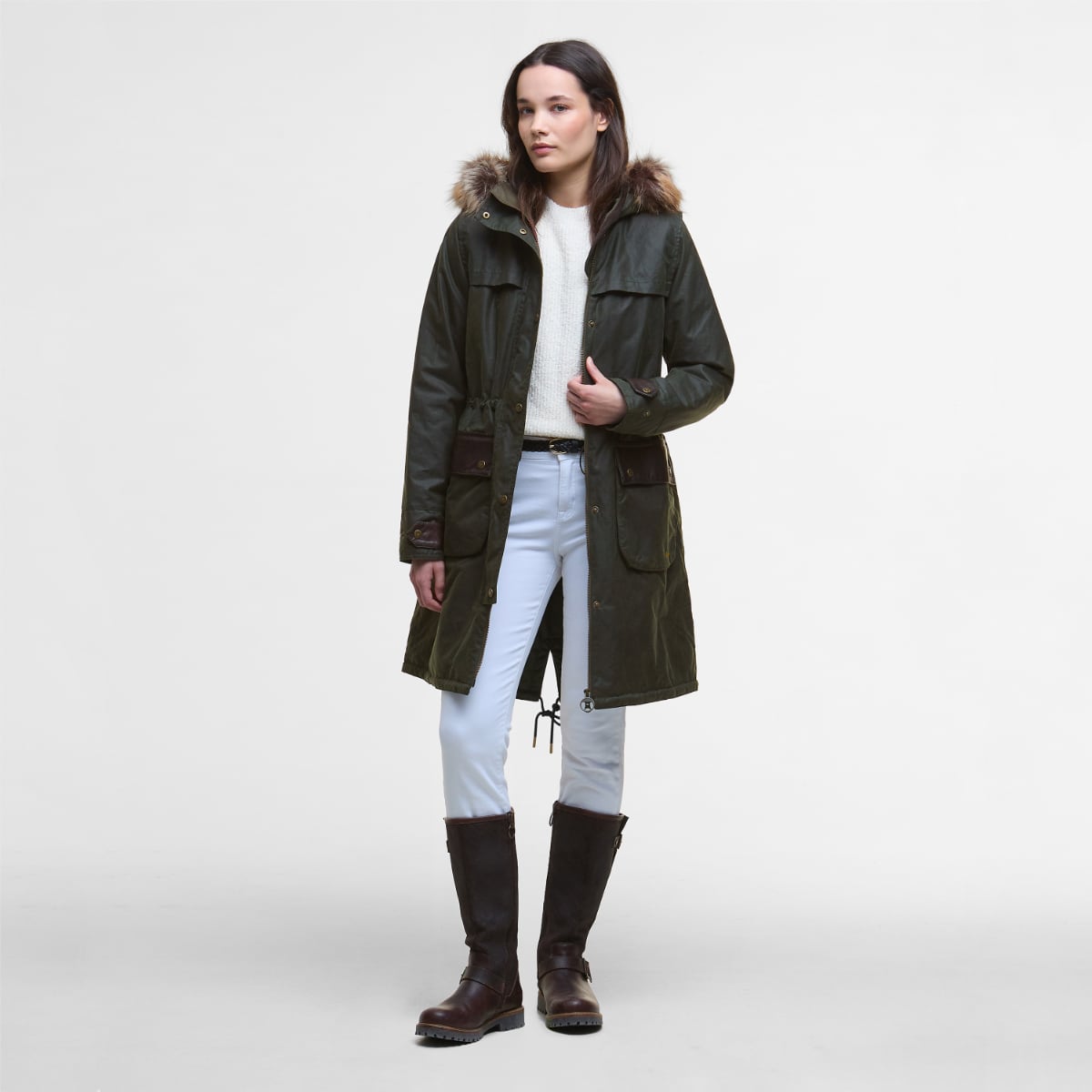 Barbour Durham City Women's Waxed Parka | Fern