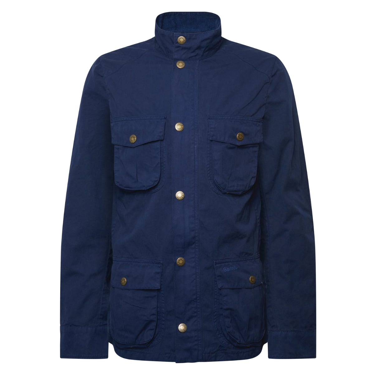 Three-quarter rear view of Barbour Corbridge Utility Jacket in navy on a male model.