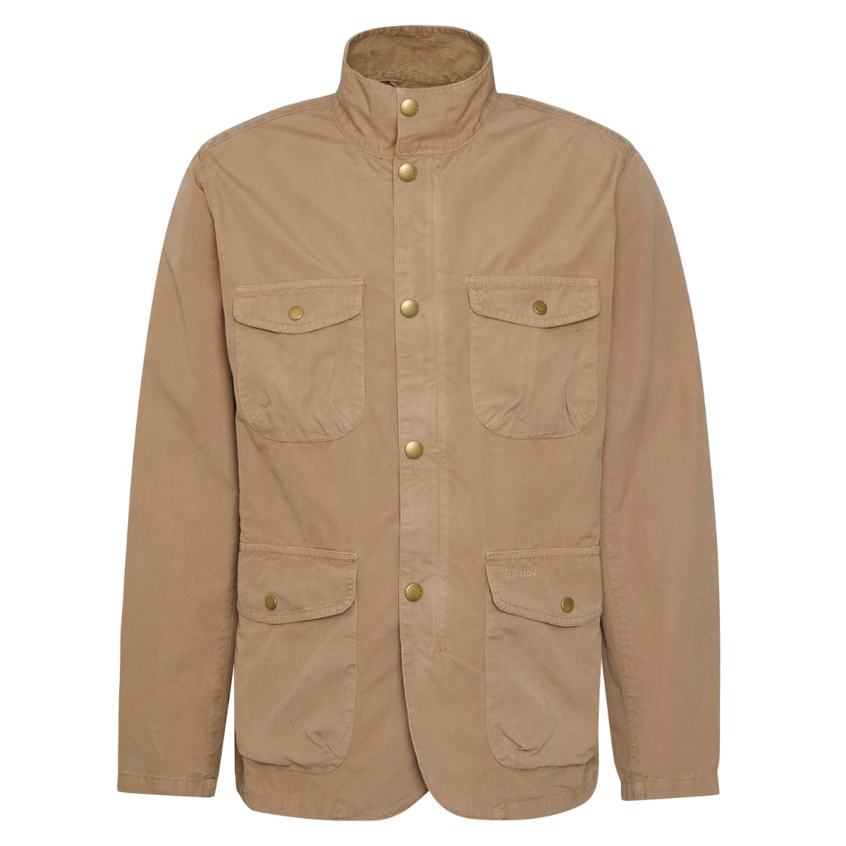 Barbour Ogston men's casual jacket in stone with brass snaps and four front pockets