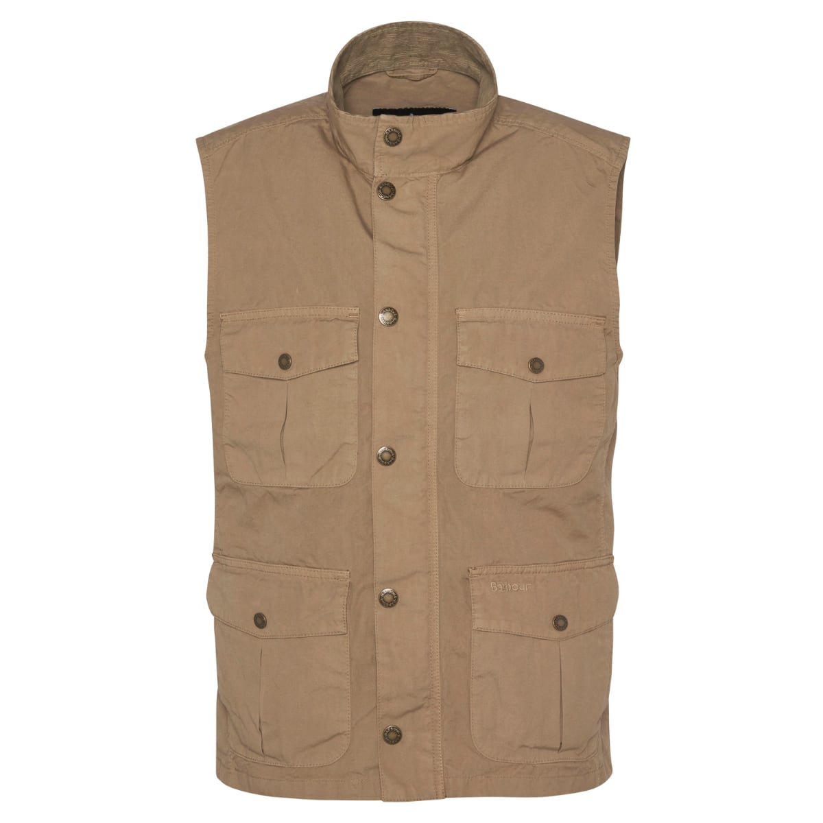 Barbour Casual Corbridge men's gilet in stone with a stand collar and multiple front pockets