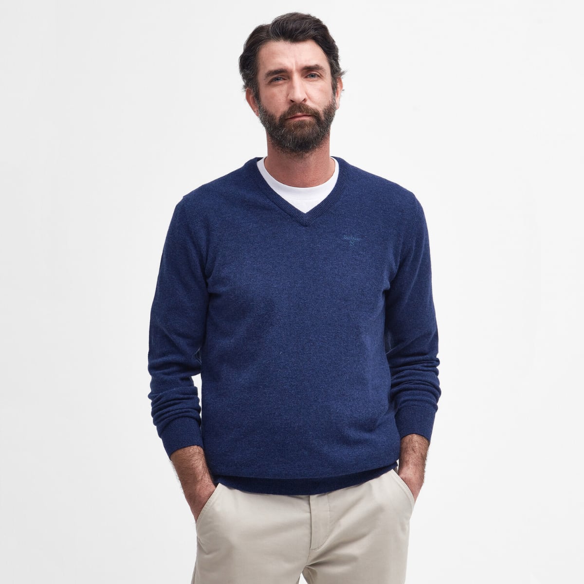 Barbour Essential Lambswool V Neck Men's Jumper | Deep Blue