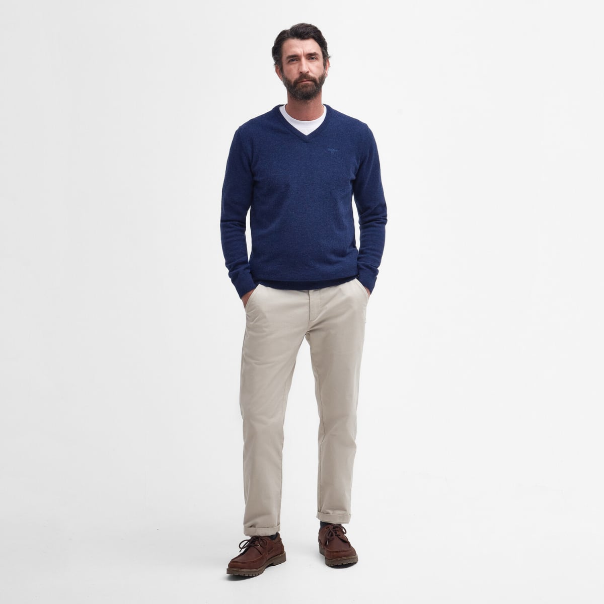 Barbour Essential Lambswool V Neck Men's Jumper | Deep Blue