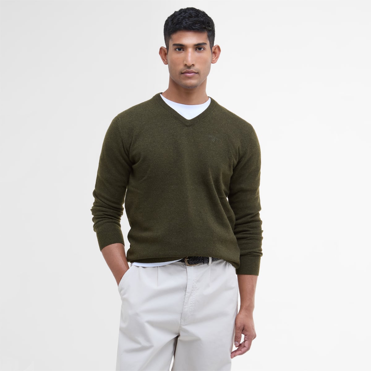 Barbour Essential Lambswool V Neck Men's Jumper | Seaweed
