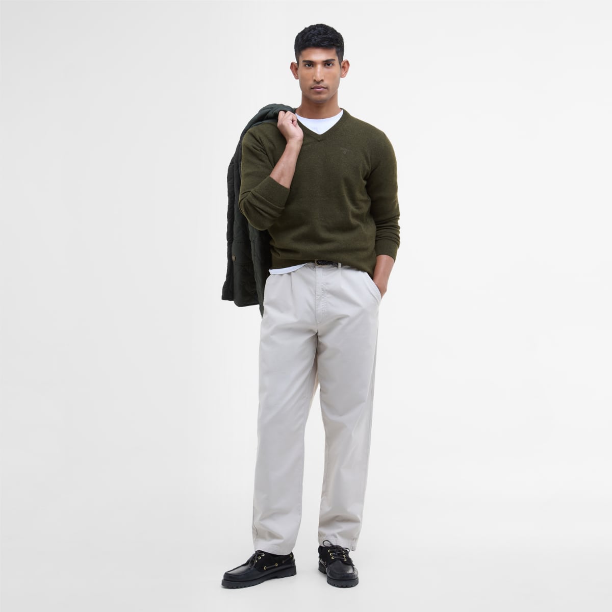 Barbour Essential Lambswool V Neck Men's Jumper | Seaweed