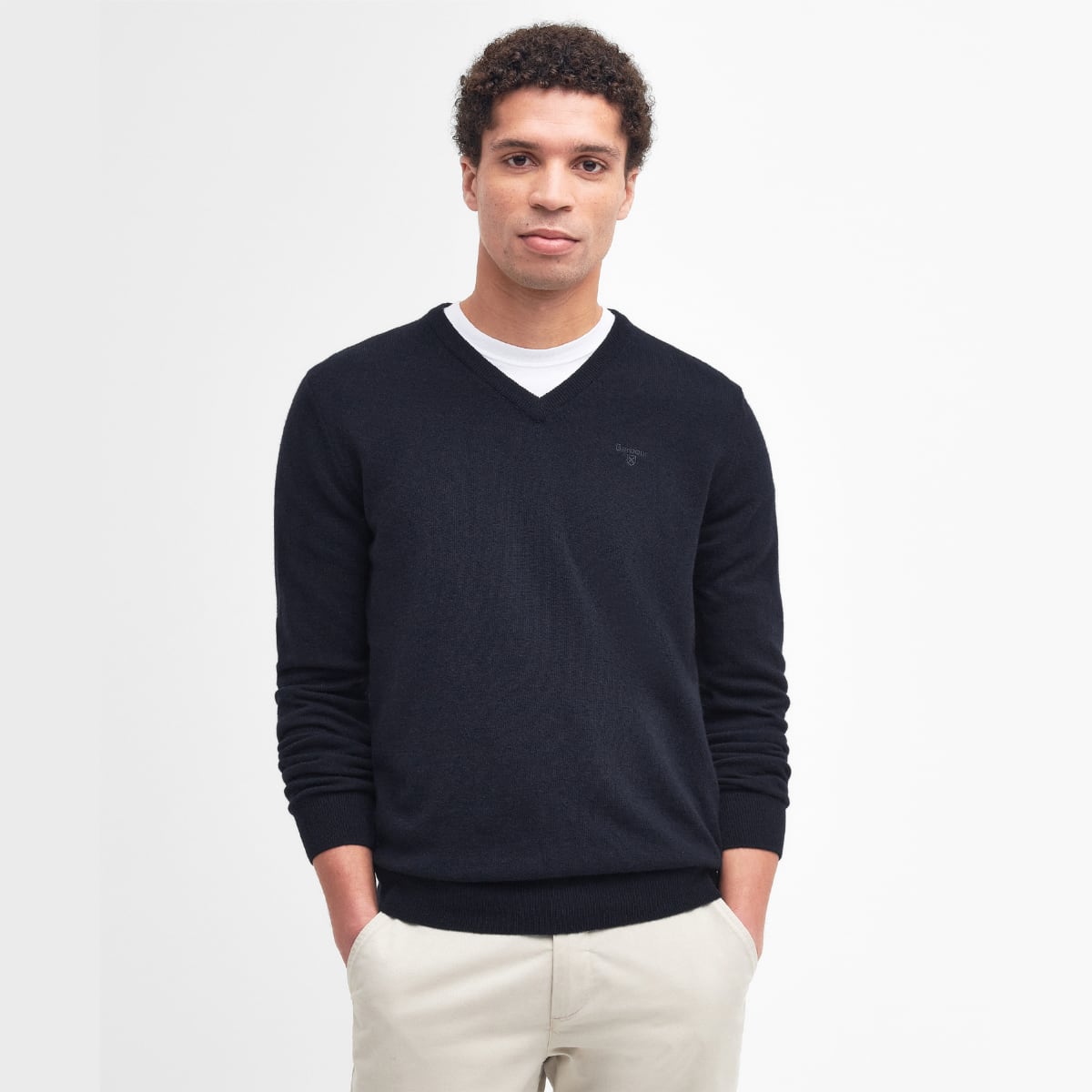 Barbour Essential Lambswool V Neck Men's Jumper | Navy