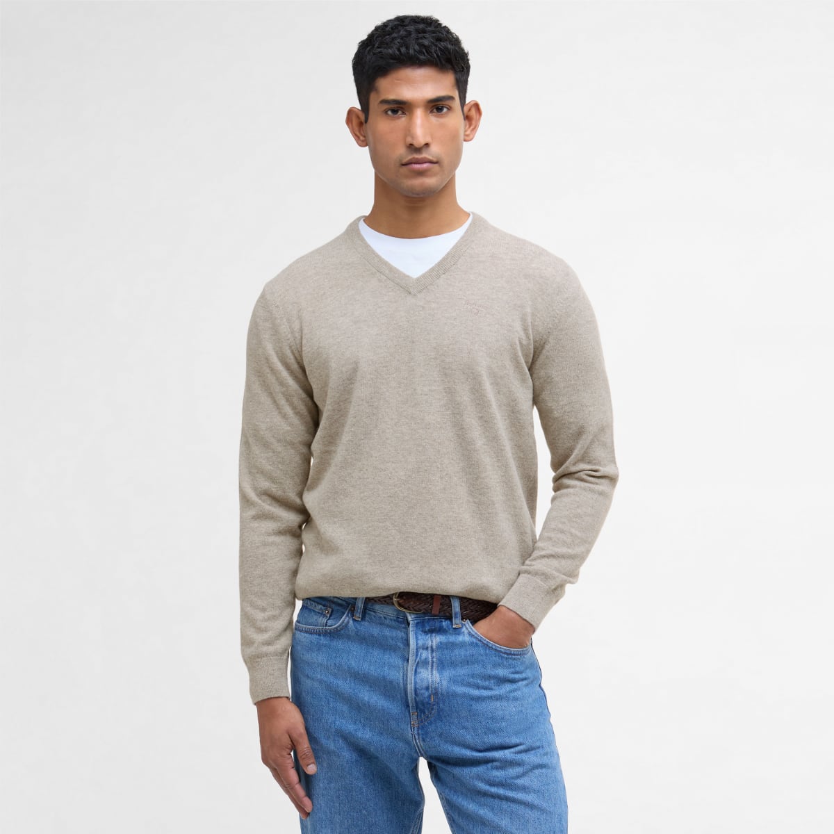 Barbour Essential Lambswool V Neck Men's Jumper | Washed Stone