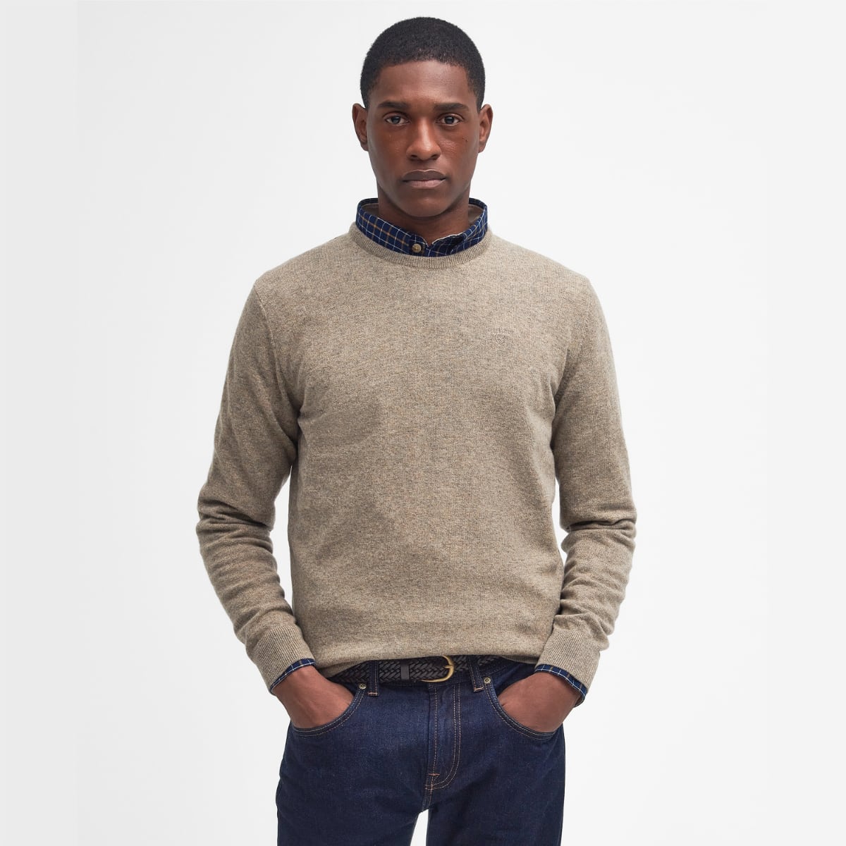 Barbour Essential Lambswool Crew Neck Men's Jumper | Fossil