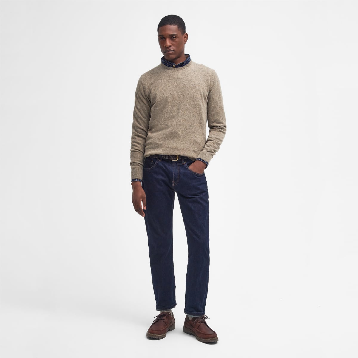 Barbour Essential Lambswool Crew Neck Men's Jumper | Fossil
