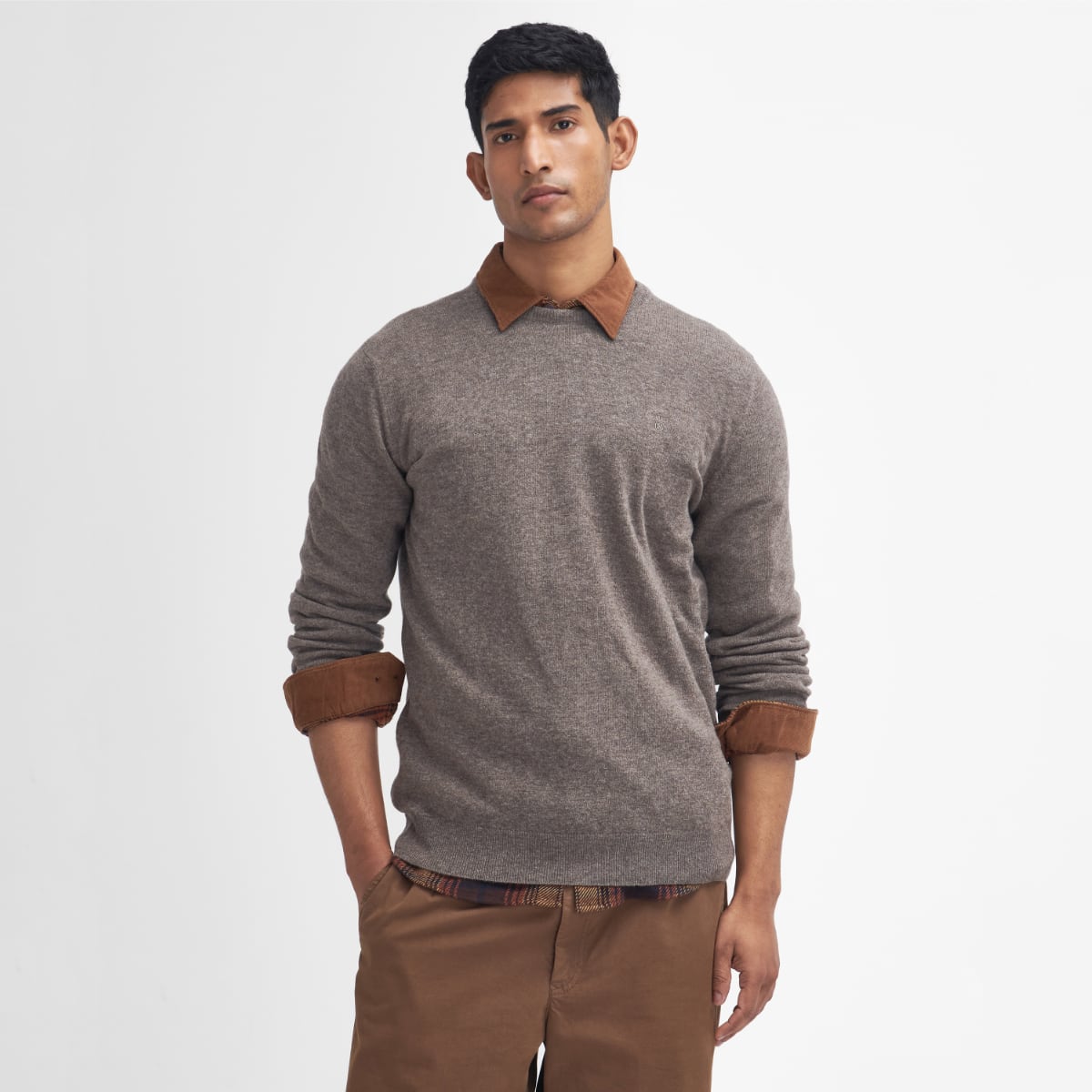 Barbour Essential Lambswool Crew Neck Men's Jumper | Dark Stone
