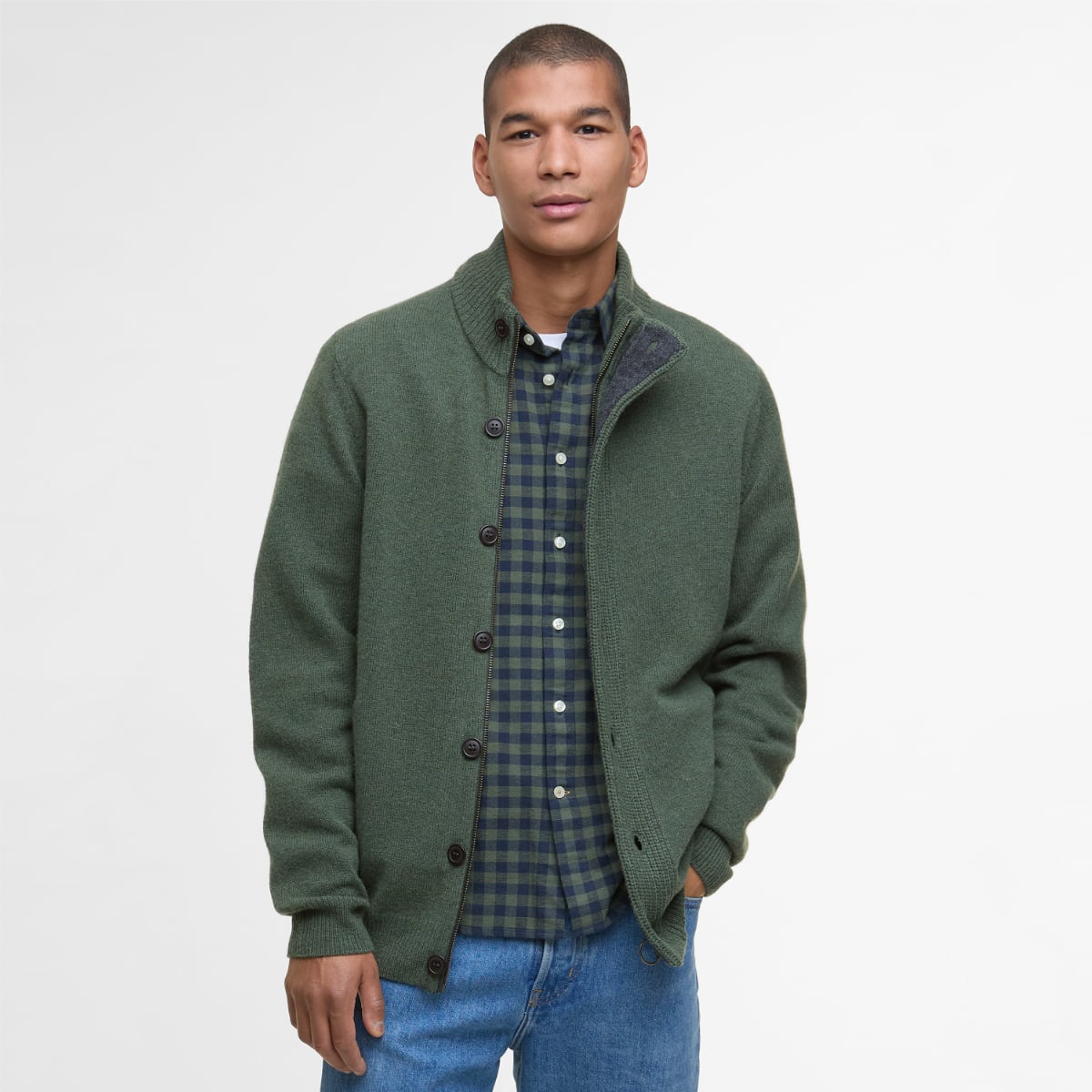 Barbour Essential Patch Zip-Through Men's Cardigan | Olive