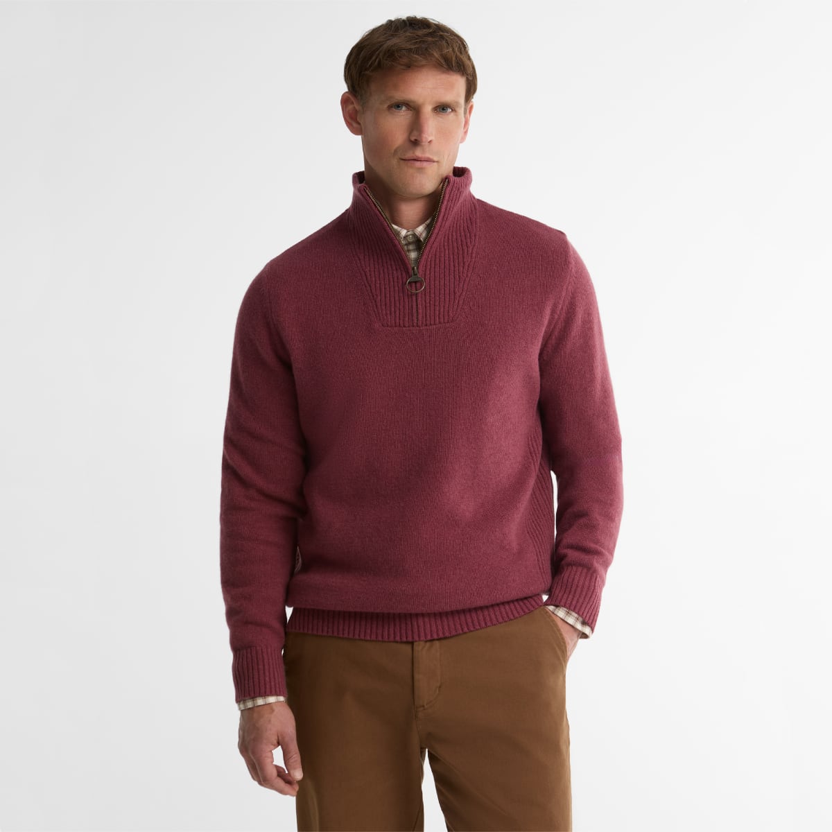Barbour Nelson Essential Half Zip Men's Jumper | Mauve