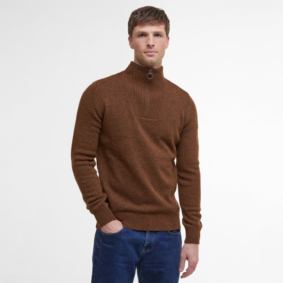 Barbour Nelson Essential Half Zip Men's Jumper | Dark Sand