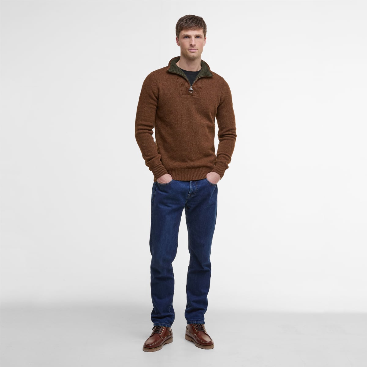 Barbour Nelson Essential Half Zip Men's Jumper | Dark Sand