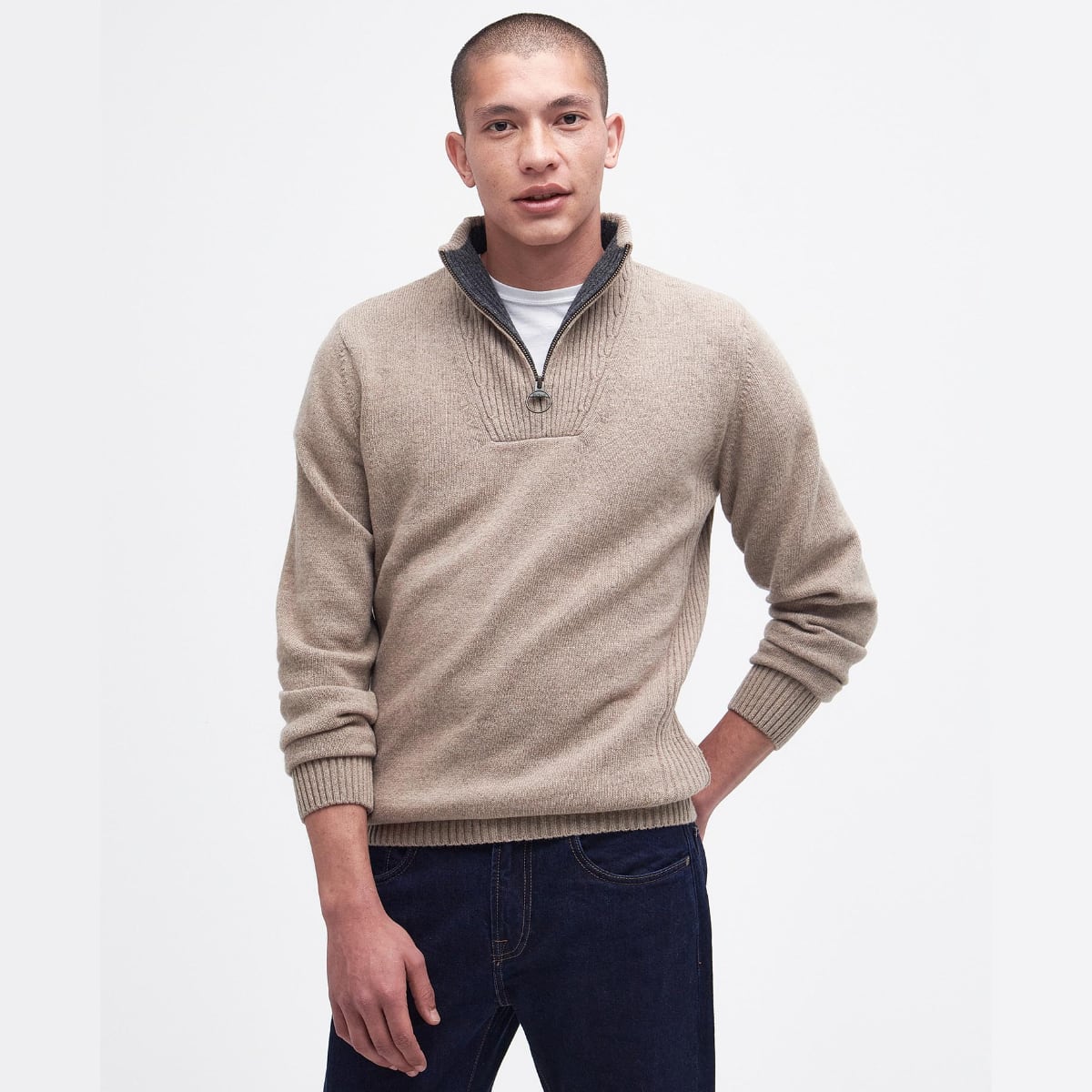Barbour Nelson Essential Half Zip Men's Jumper | Stone