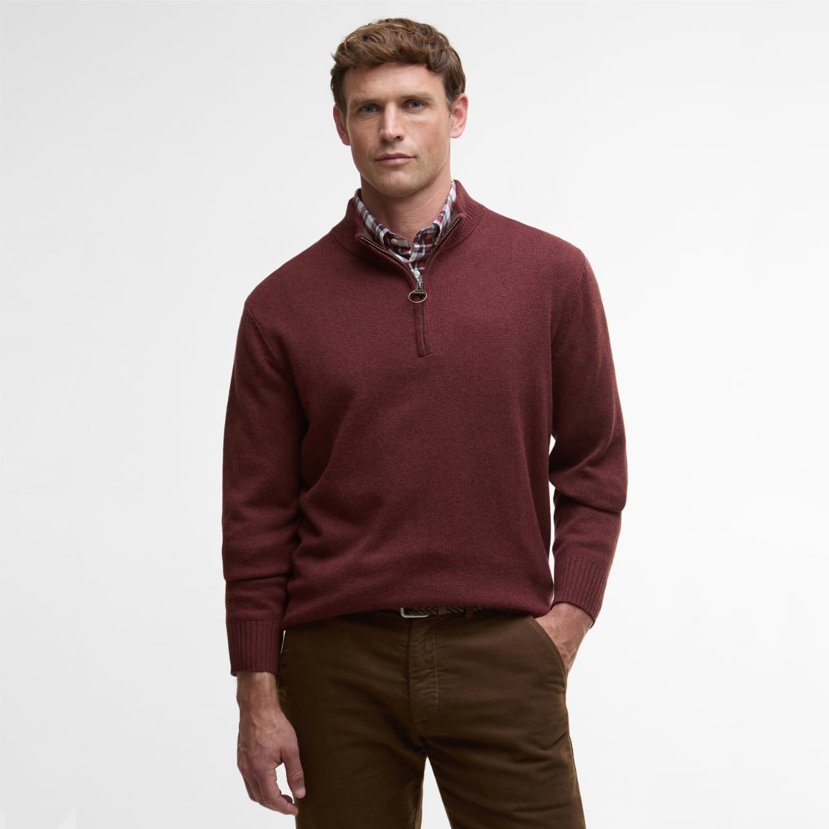 Barbour Kelson Half Zip Men's Jumper | Fired Brick