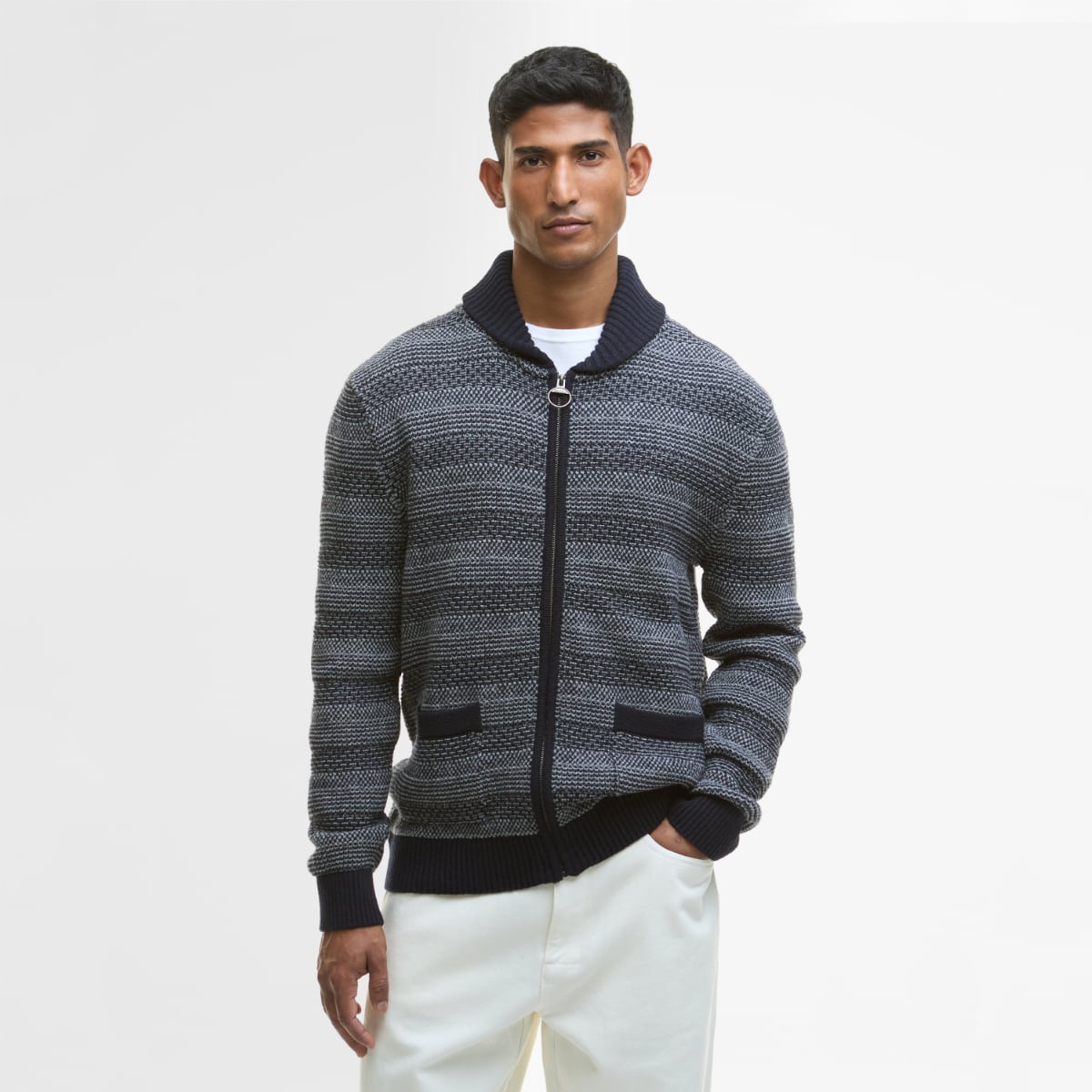 Barbour Helmsley Knitted Zip-Up Men's Cardigan | Navy