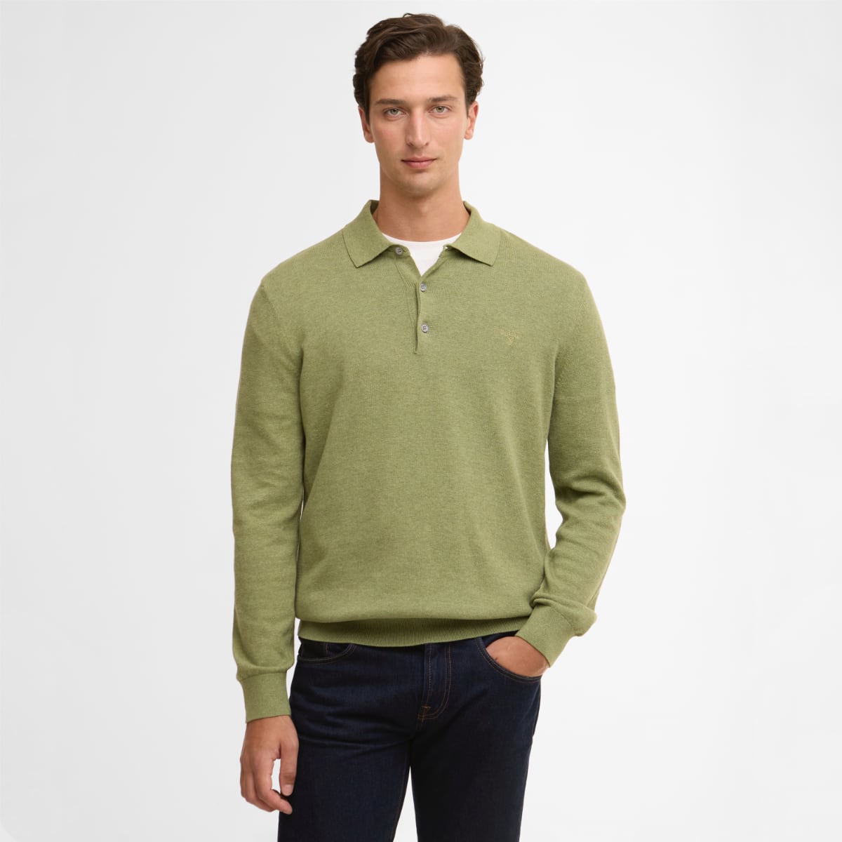 Barbour Pima Cotton Knitted Polo Men's Jumper | Laurel