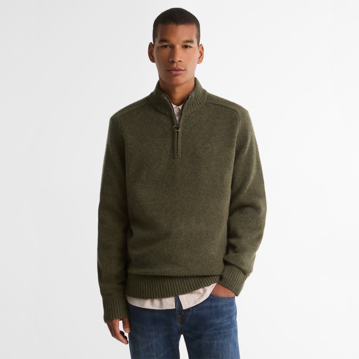 Barbour Newtown Half-Zip Men's Sweater | Mid Olive