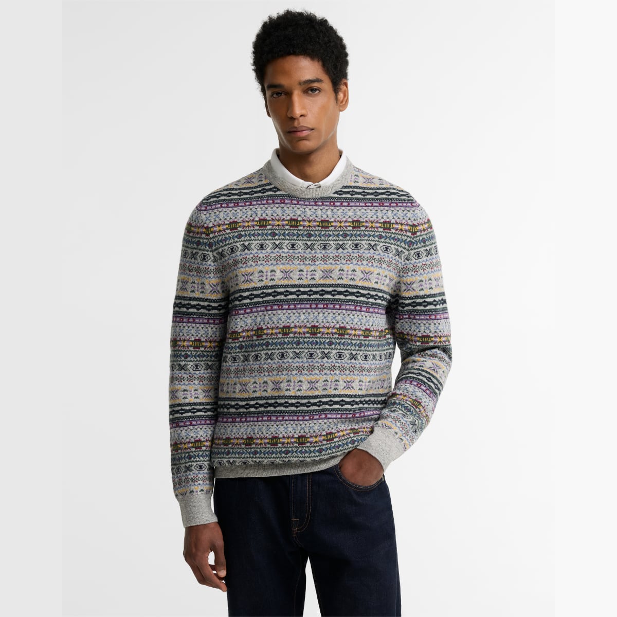 Barbour Dalehead Fair Isle Crew Neck Sweater | Light Grey