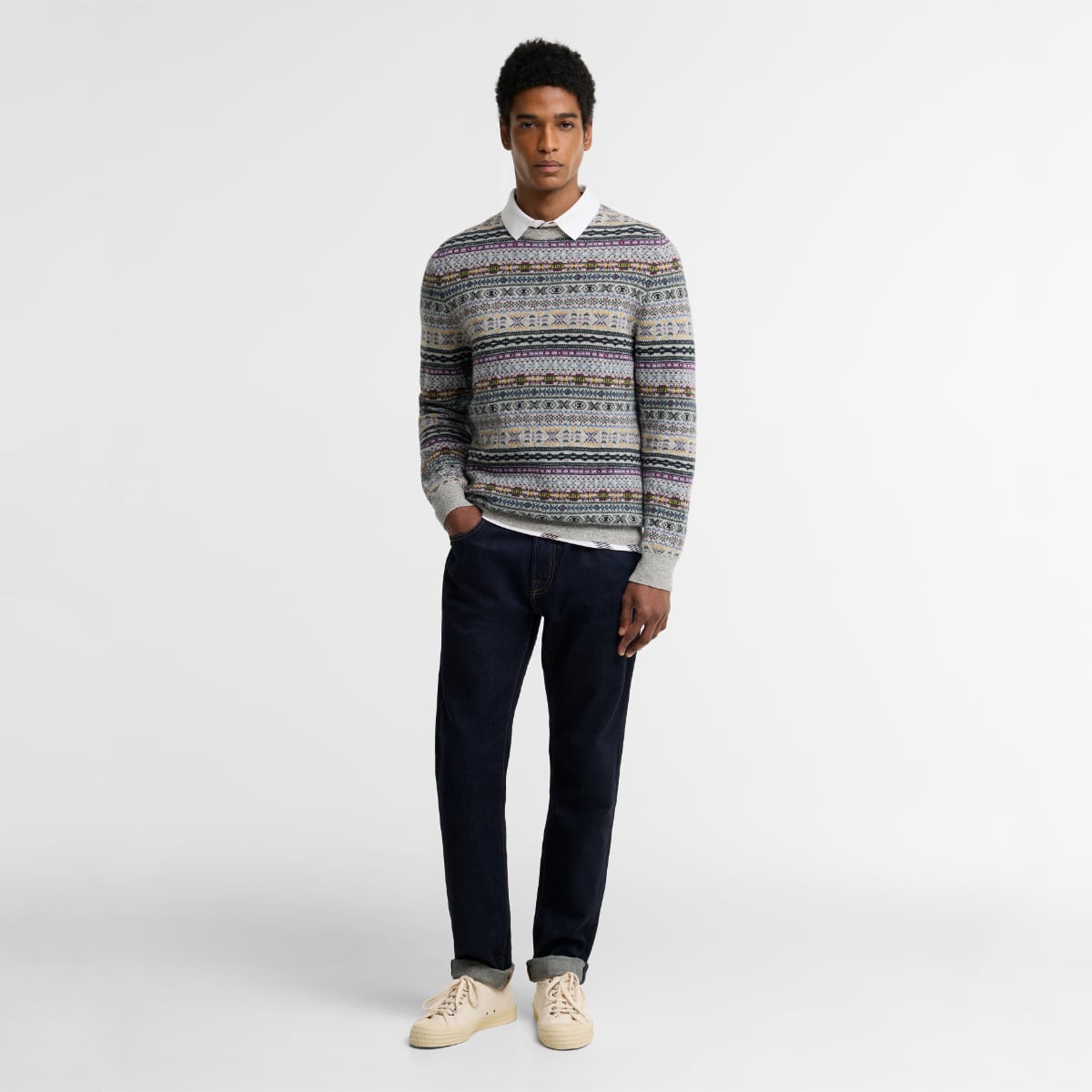 Barbour Dalehead Fair Isle Crew Neck Sweater | Light Grey
