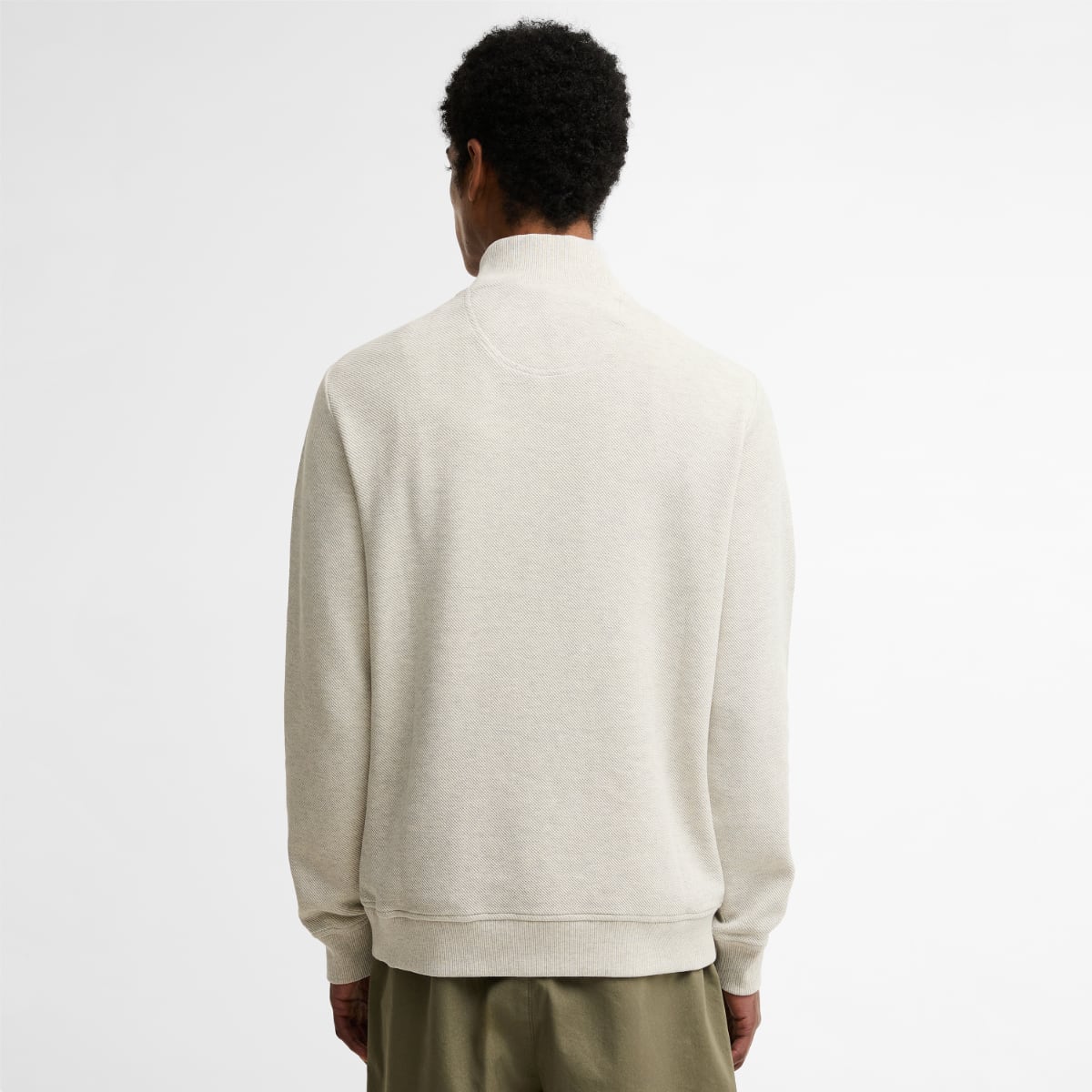 Back view of Barbour Ravensworth half zip sweatshirt in ecru marl