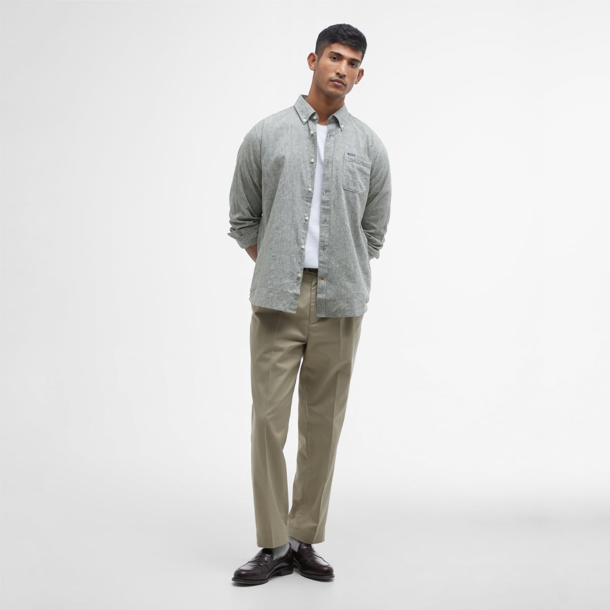 Barbour Nelson Long-Sleeve Tailored Fit Men's Shirt | Bleached Olive
