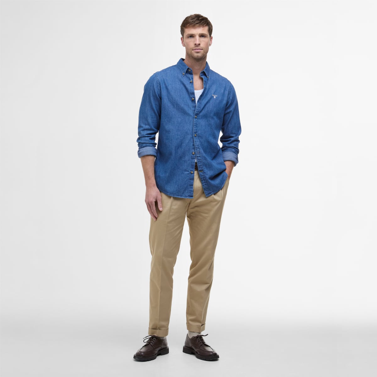 Barbour Crest Long-Sleeve Tailored Fit Men's Shirt | Chambray