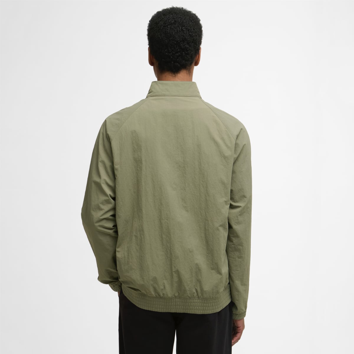 Back view of dusty olive Barbour Royston showerproof men's jacket