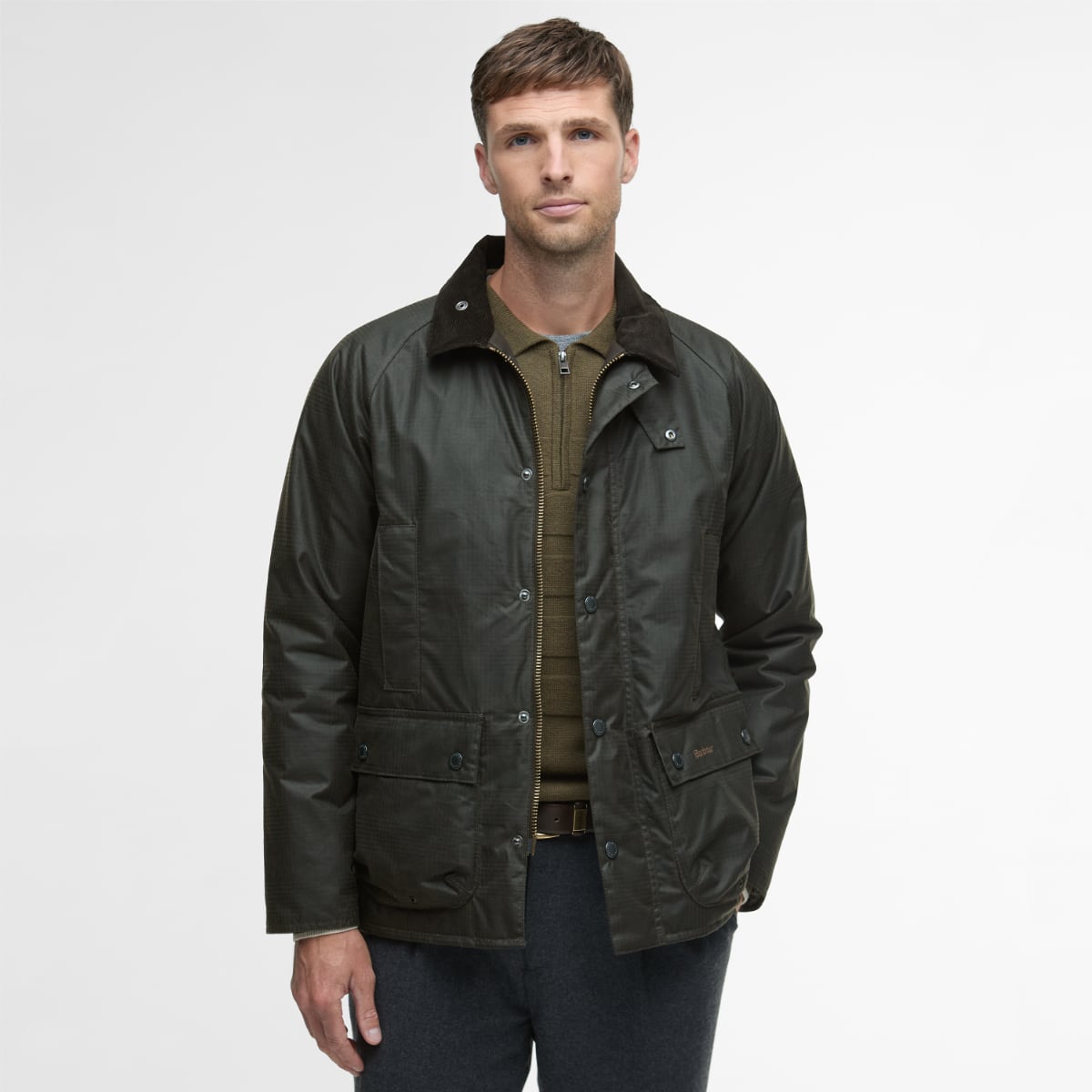 Barbour MODERN Beaufort CHECK Men's Waxed Jacket | Olive Check