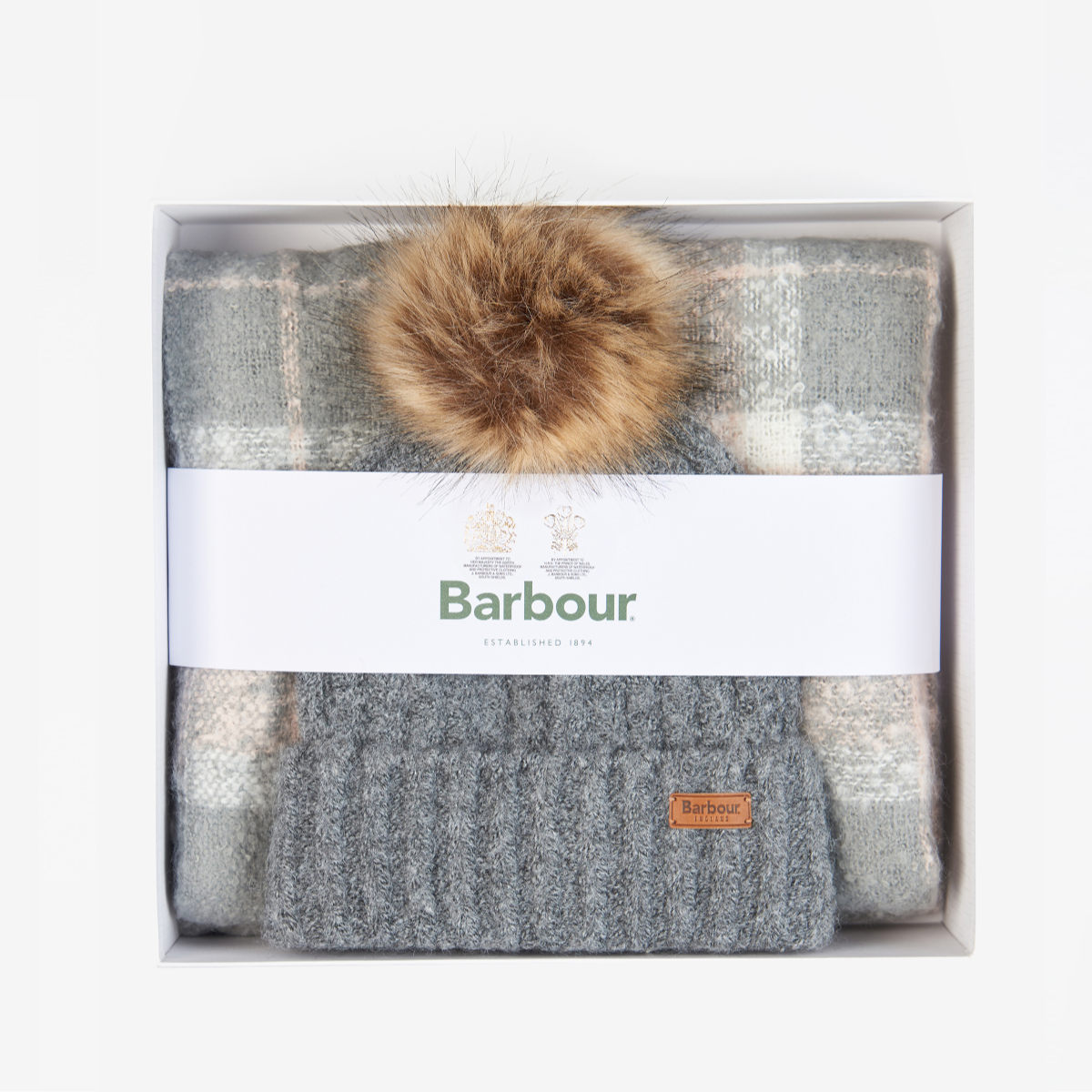 Barbour Saltburn Beanie & Scarf Set | Grey