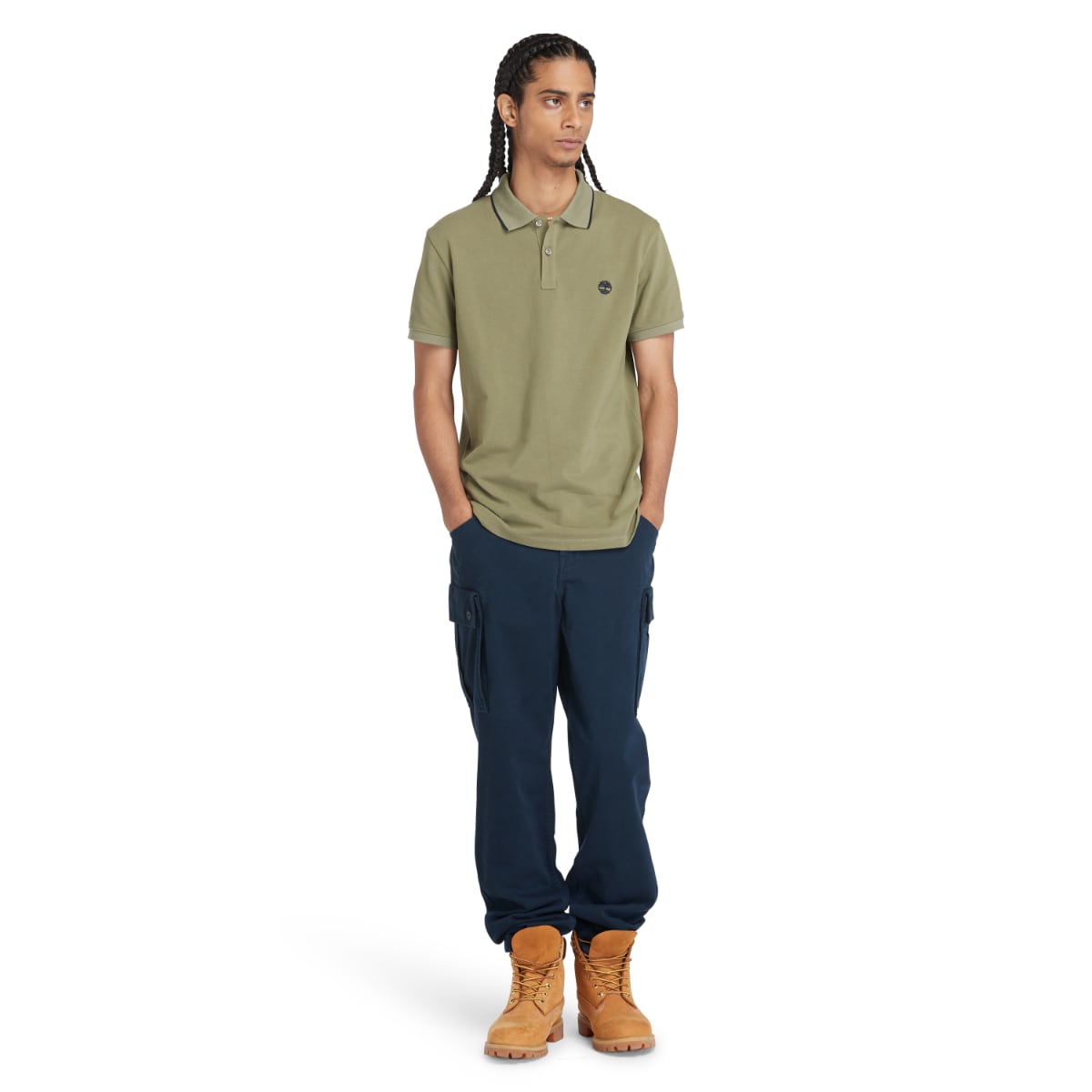 Timberland Millers River Piquet Men's Polo | Olive (Navy collar stripe)
