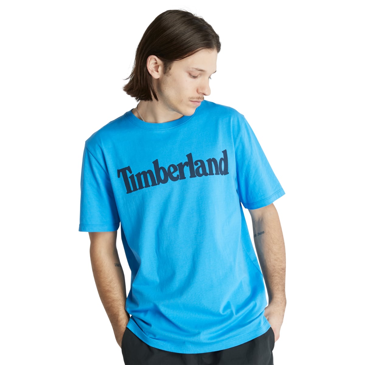 Timberland Kennenec Linear Logo Men's T-Shirt | Super Sonic Blue