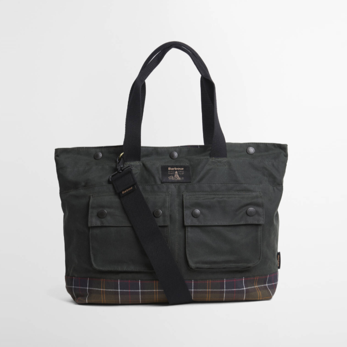 Barbour Field Wax Tote Bag | Sage / Classic Tartan