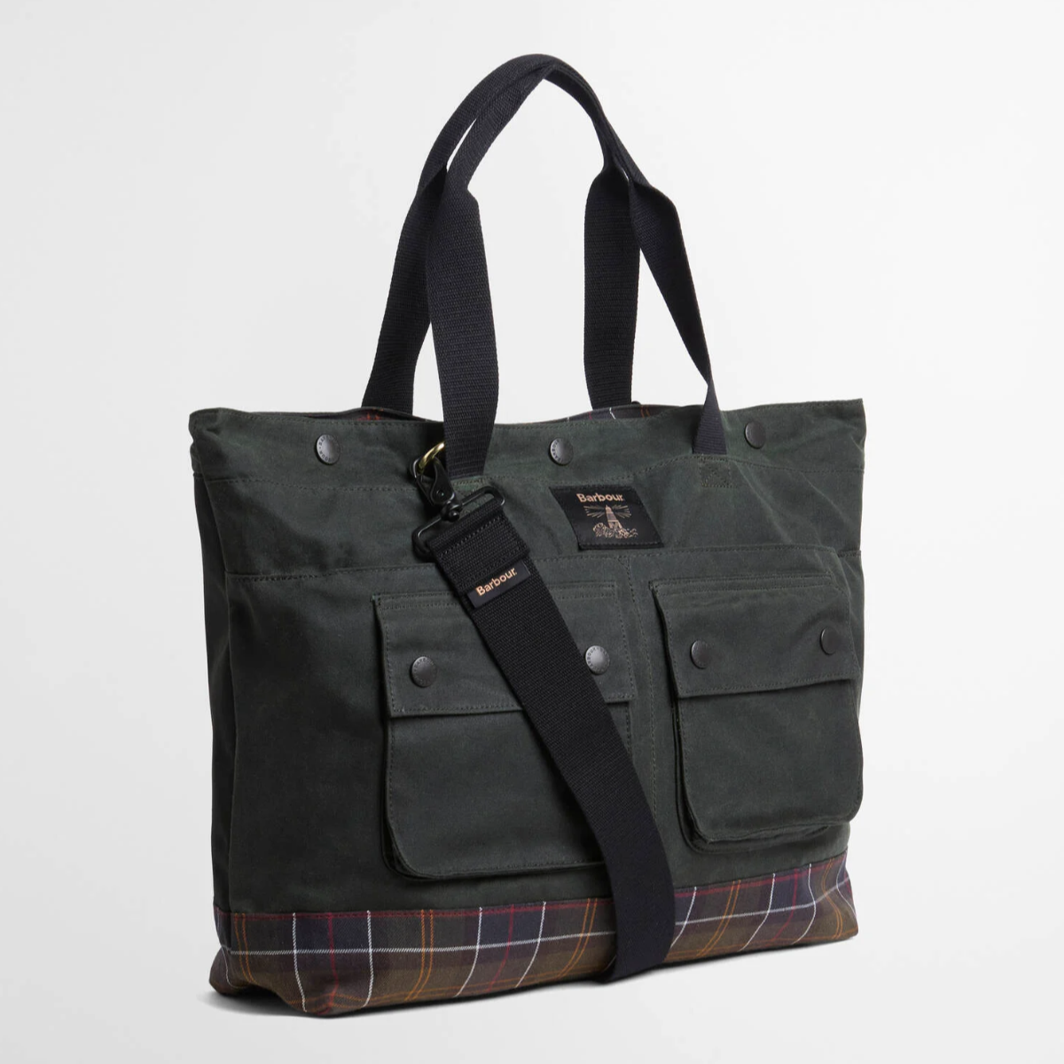 Barbour Field Wax Tote Bag | Sage / Classic Tartan