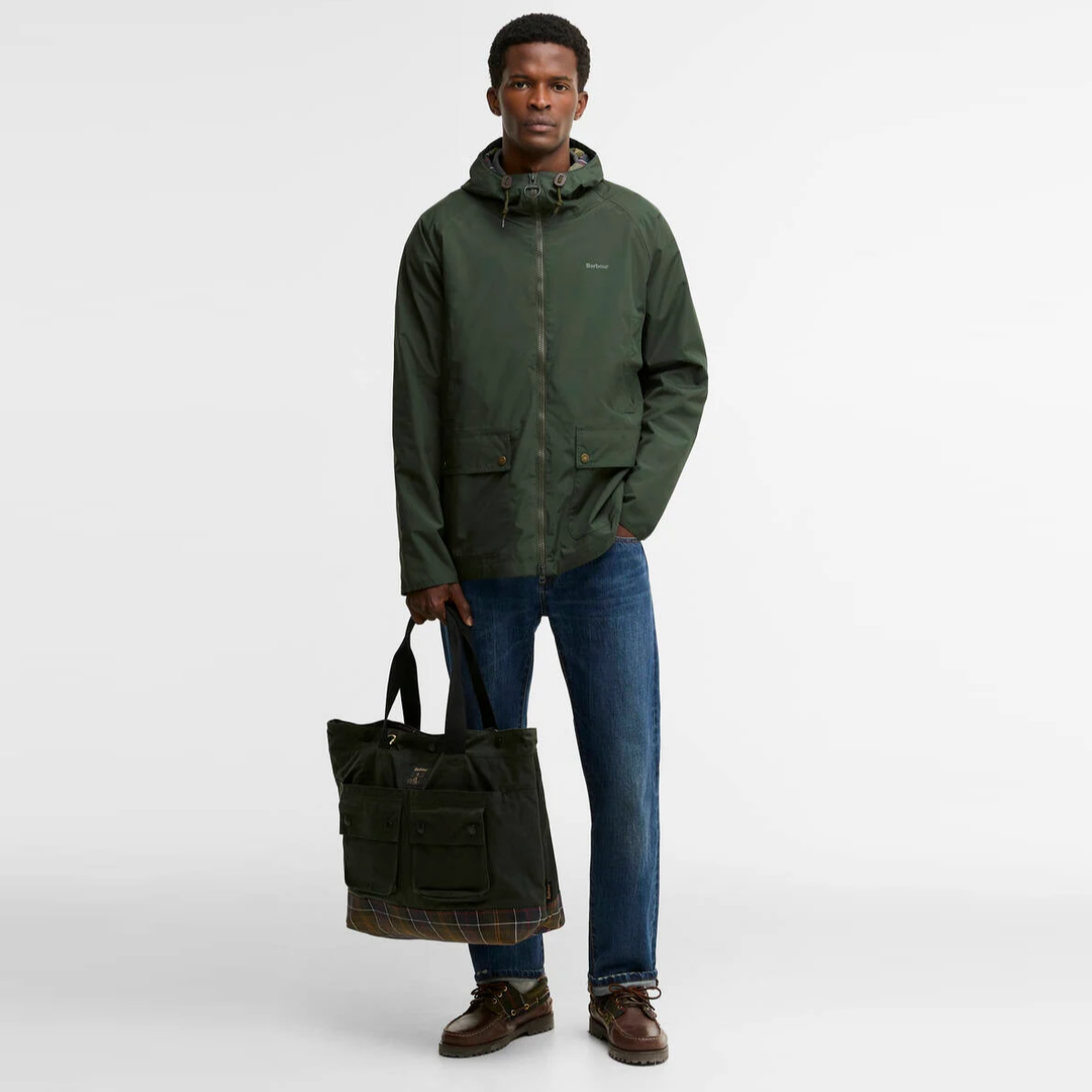 Barbour Field Wax Tote Bag | Sage / Classic Tartan