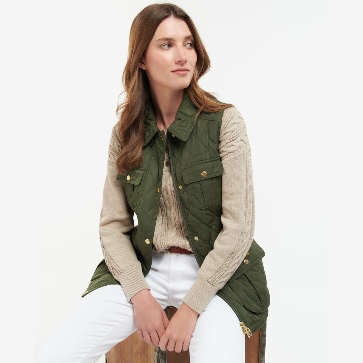 Barbour Belted Defence Women's Quilted Gilet | Olive