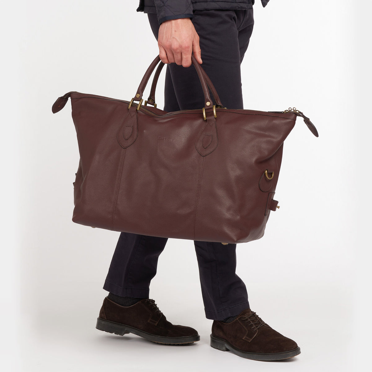 Barbour Leather Medium Travel Explorer Holdall | Dark Brown