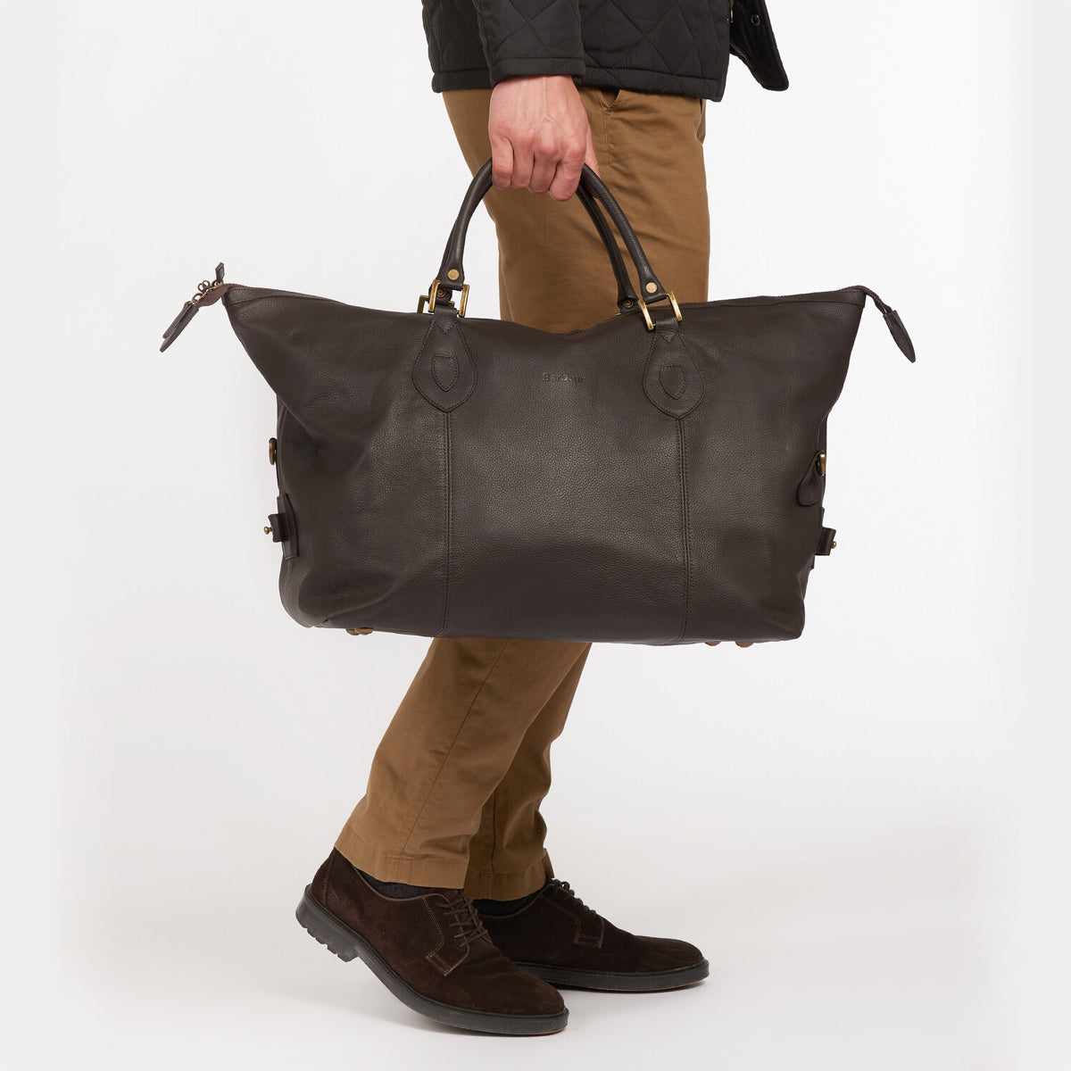 Barbour Leather Medium Travel Explorer Holdall | Chocolate