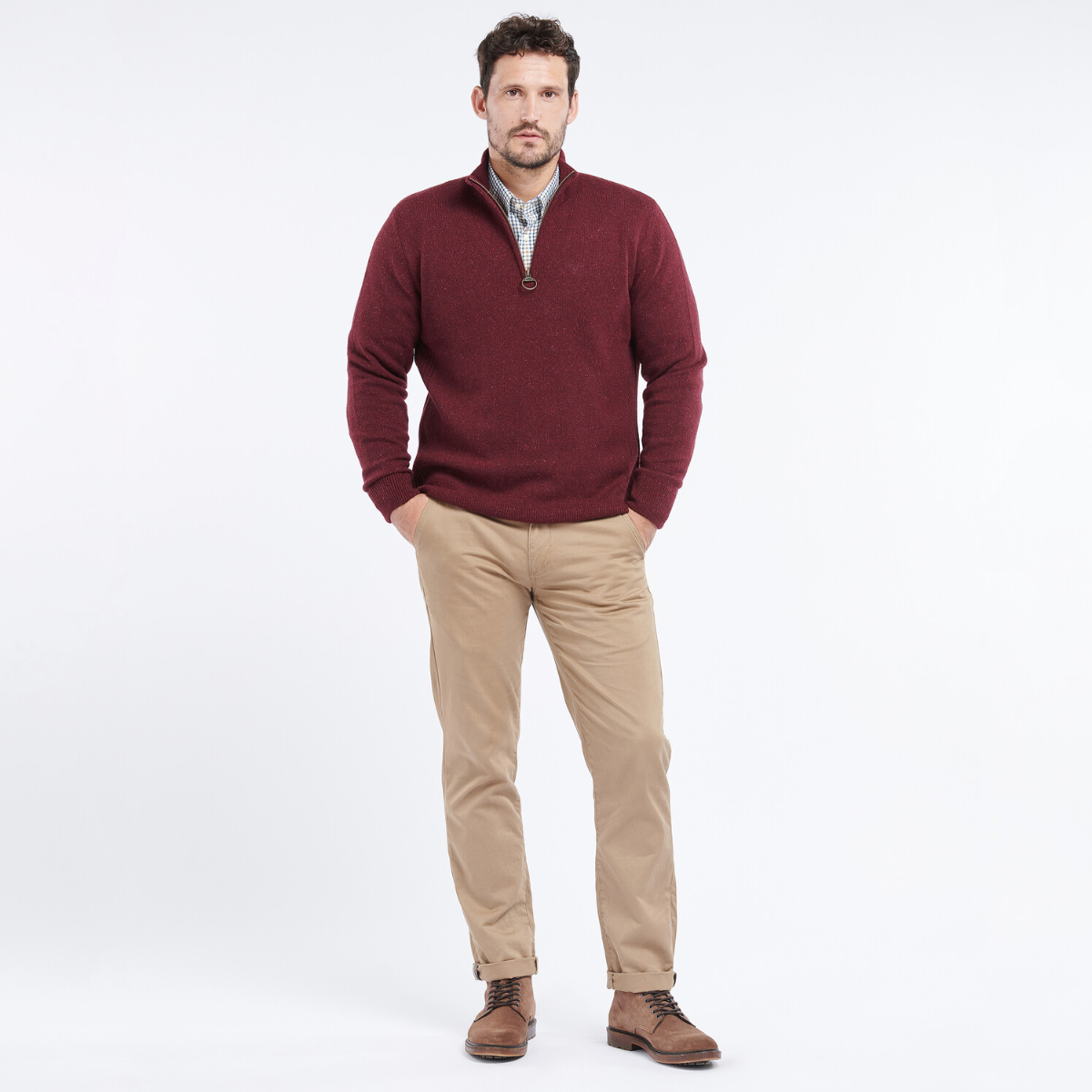 Barbour Tisbury Half Zip Men's Jumper | Ruby