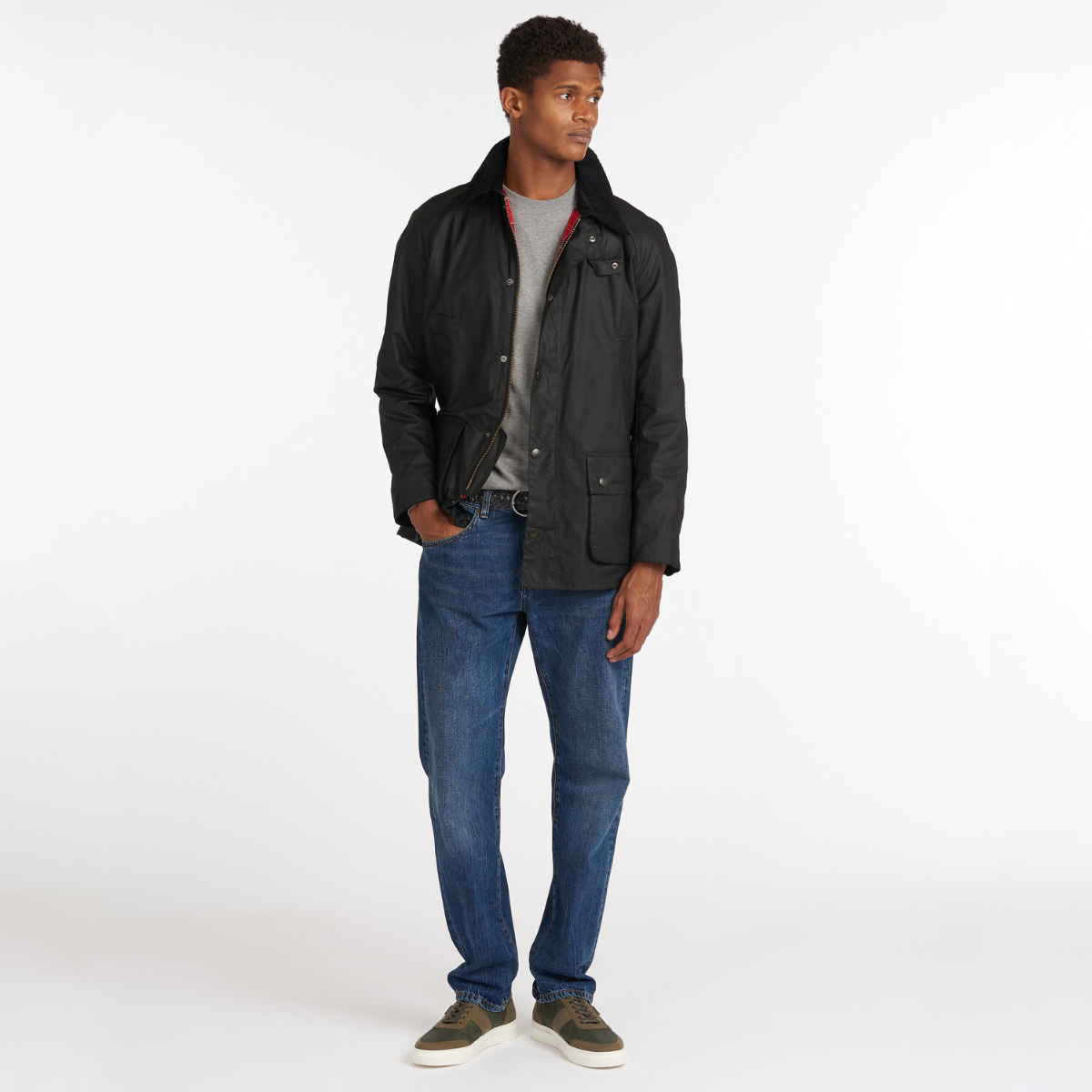 Barbour Ashby Men s Waxed Jacket Black Cardinal Red Tartan lining