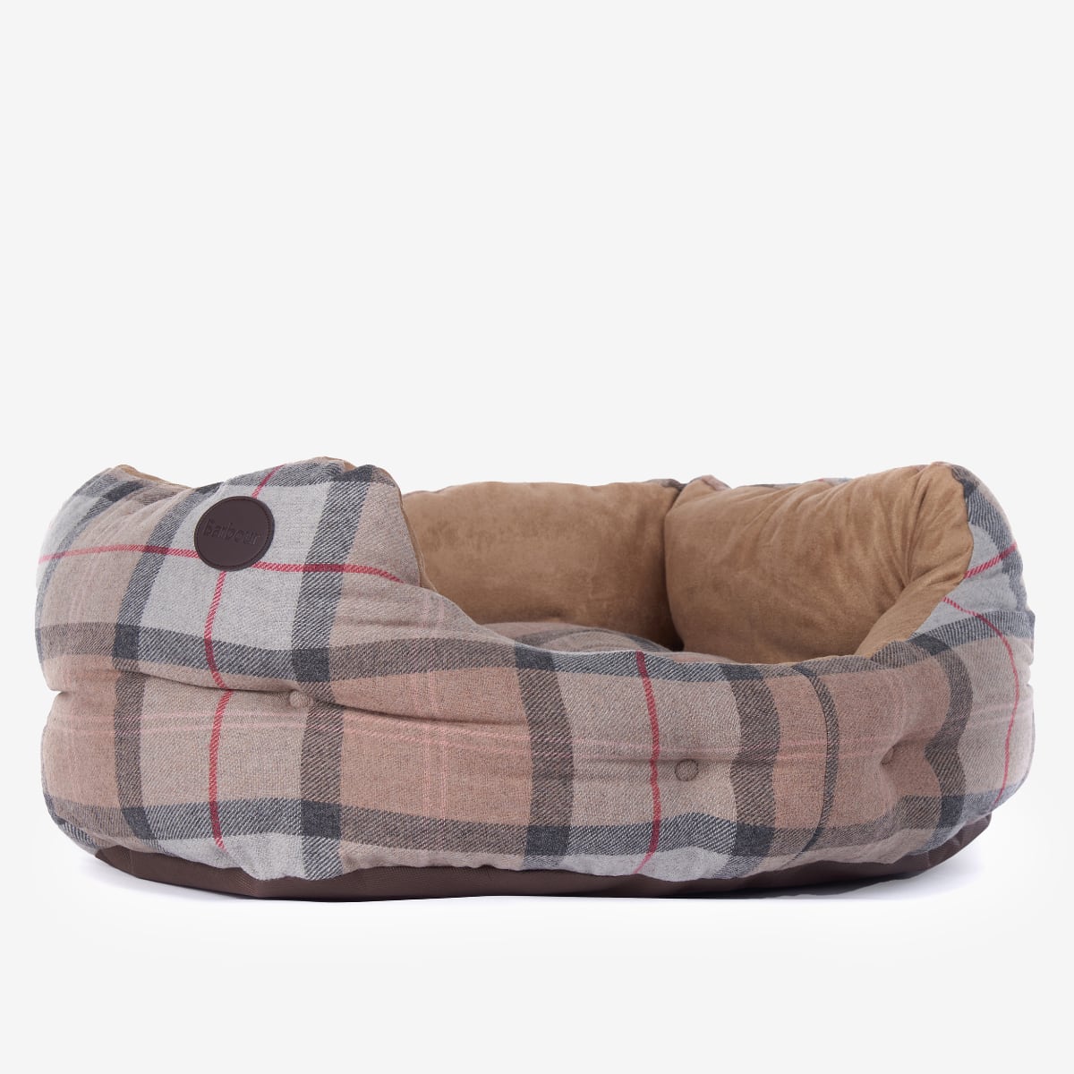 Barbour Luxury Dog Bed 24 Inch  | Taupe/Pink Tartan