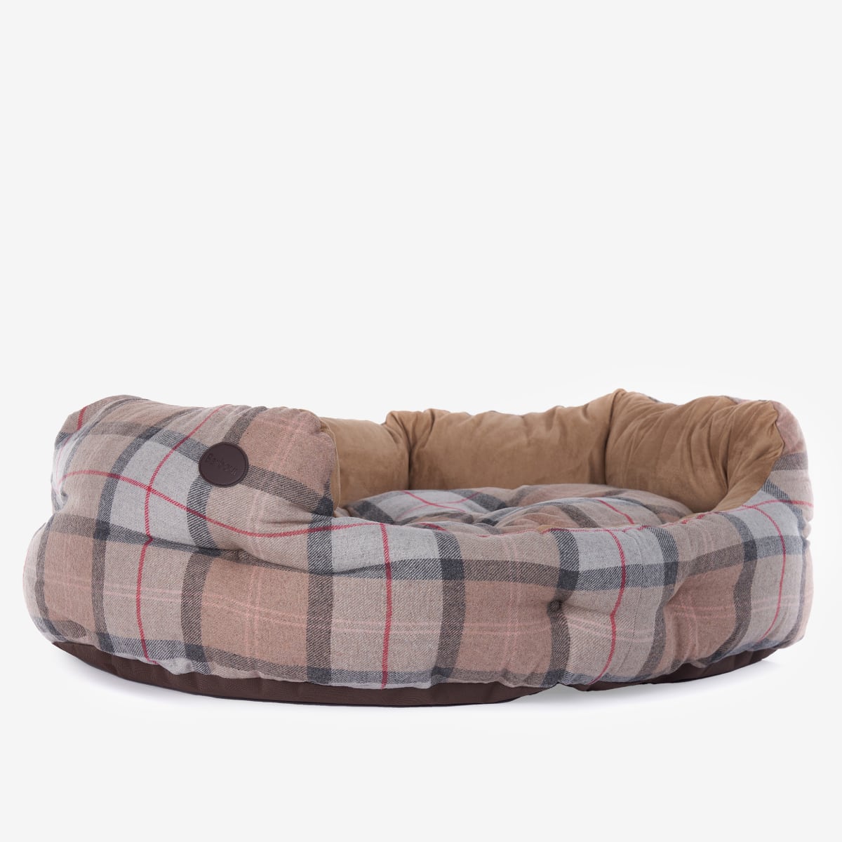 Barbour Luxury Dog Bed 35 Inch  | Taupe|Pink Tartan