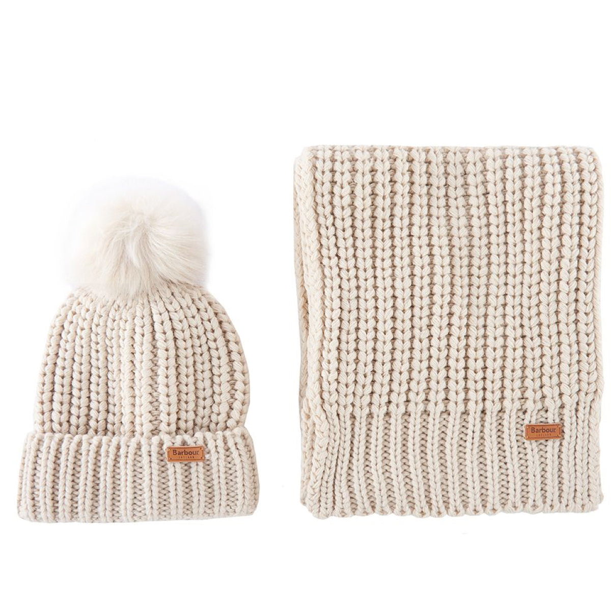 Barbour Saltburn Beanie & Scarf Set | Pearl