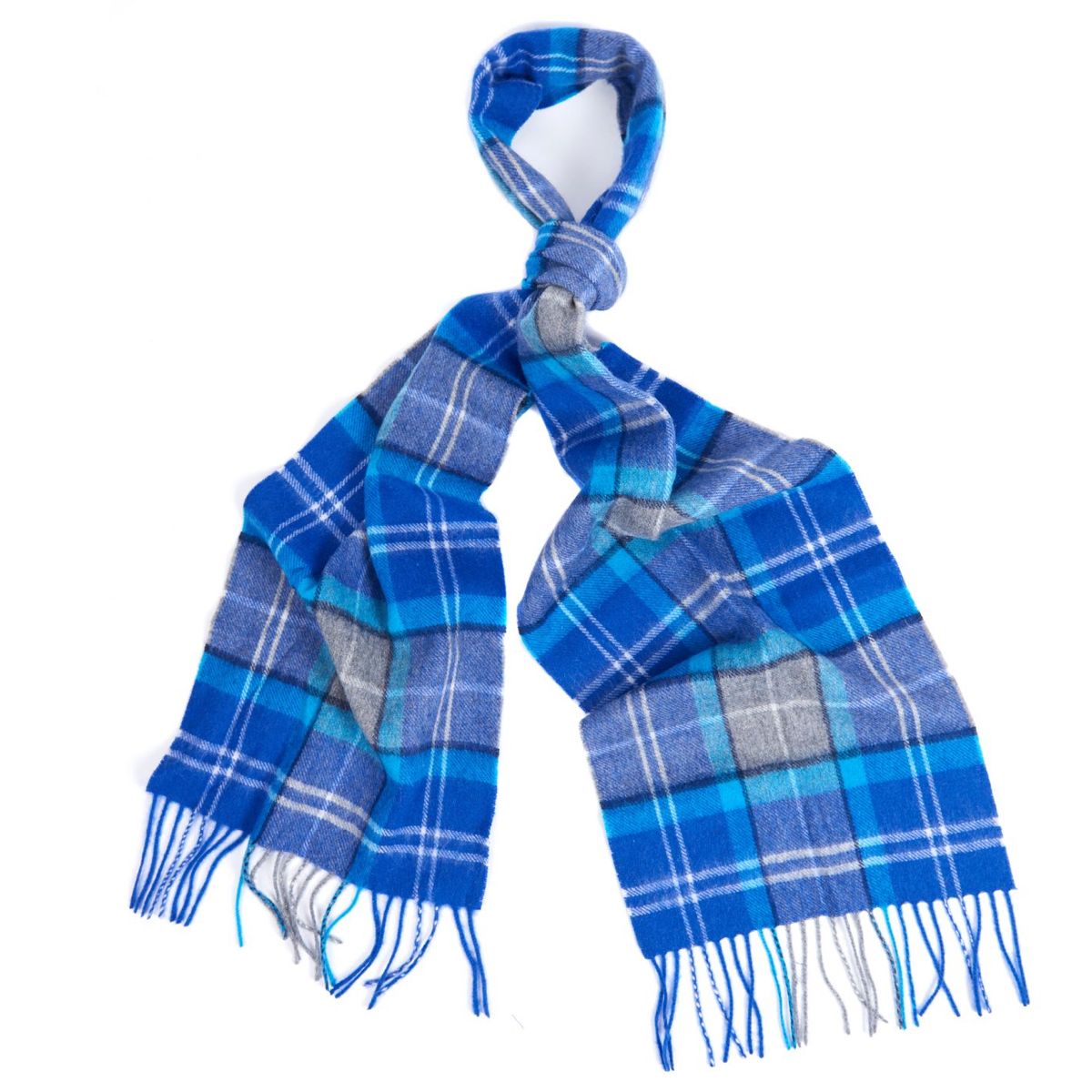 Barbour merino Cashmere Tartan Scarf | Bright Blue / Grey