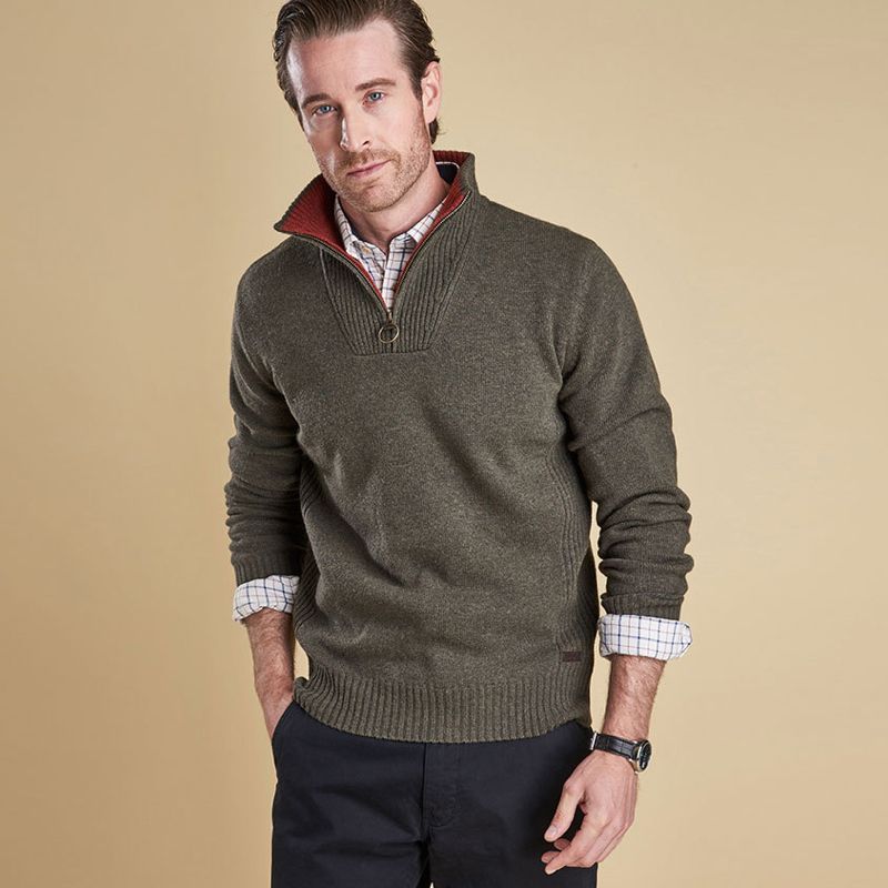 Barbour Nelson Essential Half Zip Men's Jumper | Seaweed