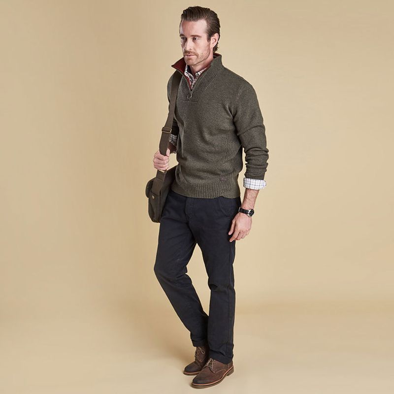 Barbour Nelson Essential Half Zip Men's Jumper | Seaweed