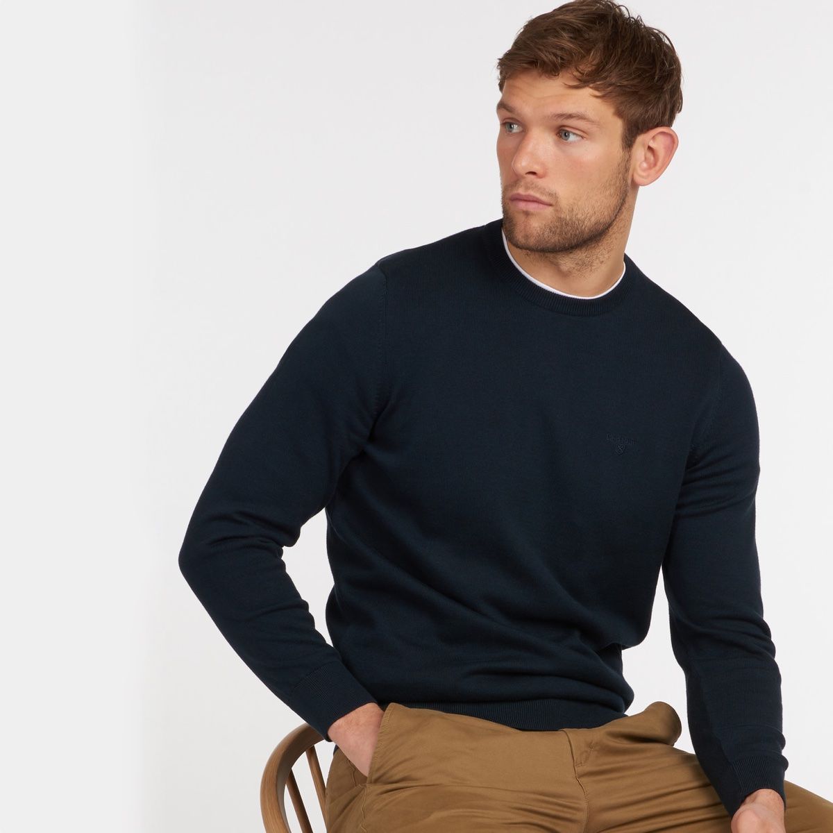 Barbour Pima Cotton Crew Neck Men's Jumper | Navy