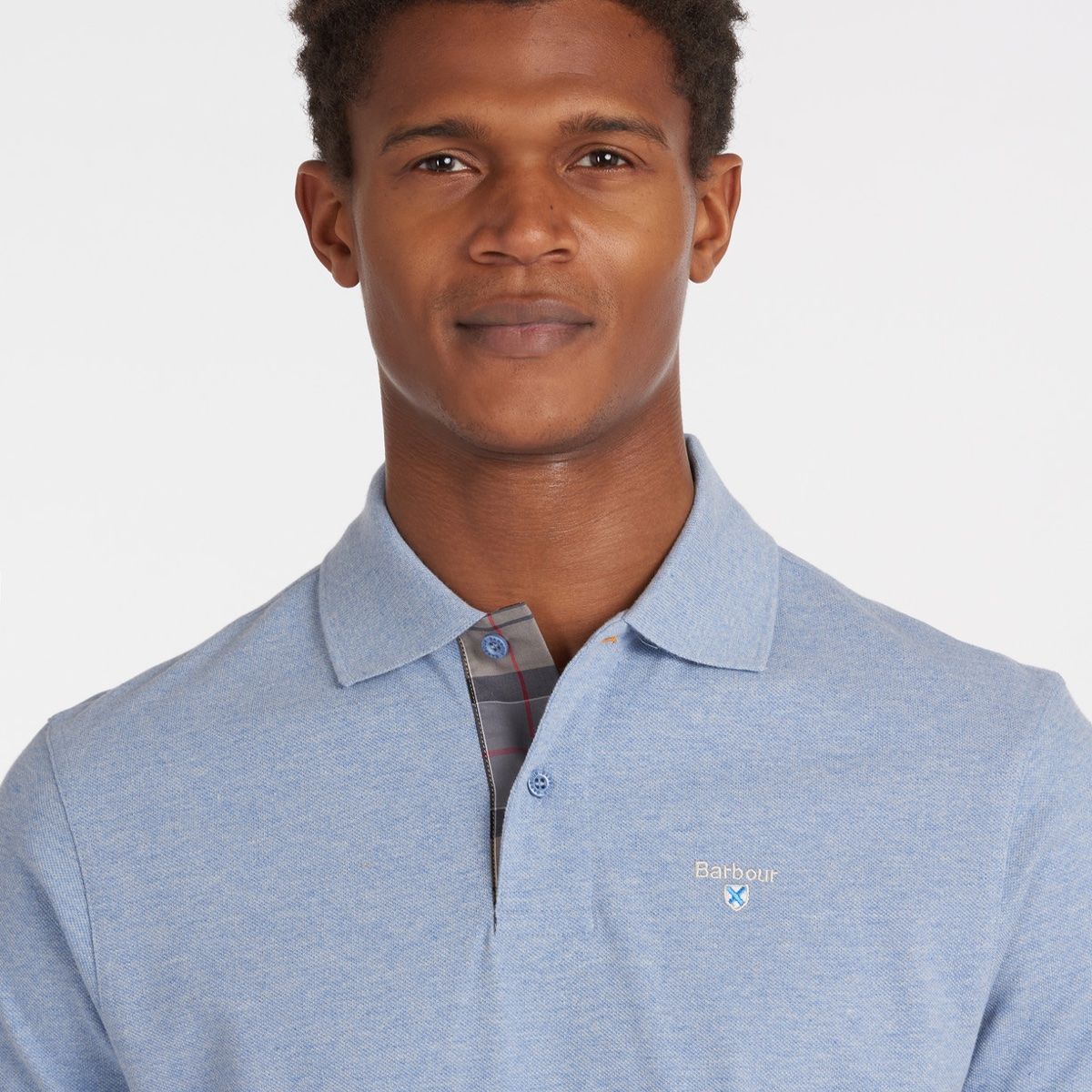 Barbour Tartan Pique Men's Polo Shirt | Sky Marl