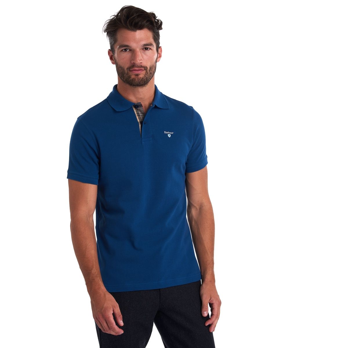 Barbour Tartan Pique Men's Polo Shirt | Deep Blue
